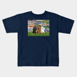 Lily Pond by Claude Monet Adapted to Feature Three Toy Poodles Kids T-Shirt